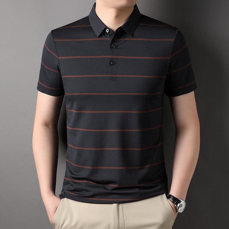 

Новая мужская футболка для молодежи и среднего возраста, летняя рубашка-поло, полосатая, окрашенная в пряже модная модная футболка с короткими рукавами и лацканами XXXXL