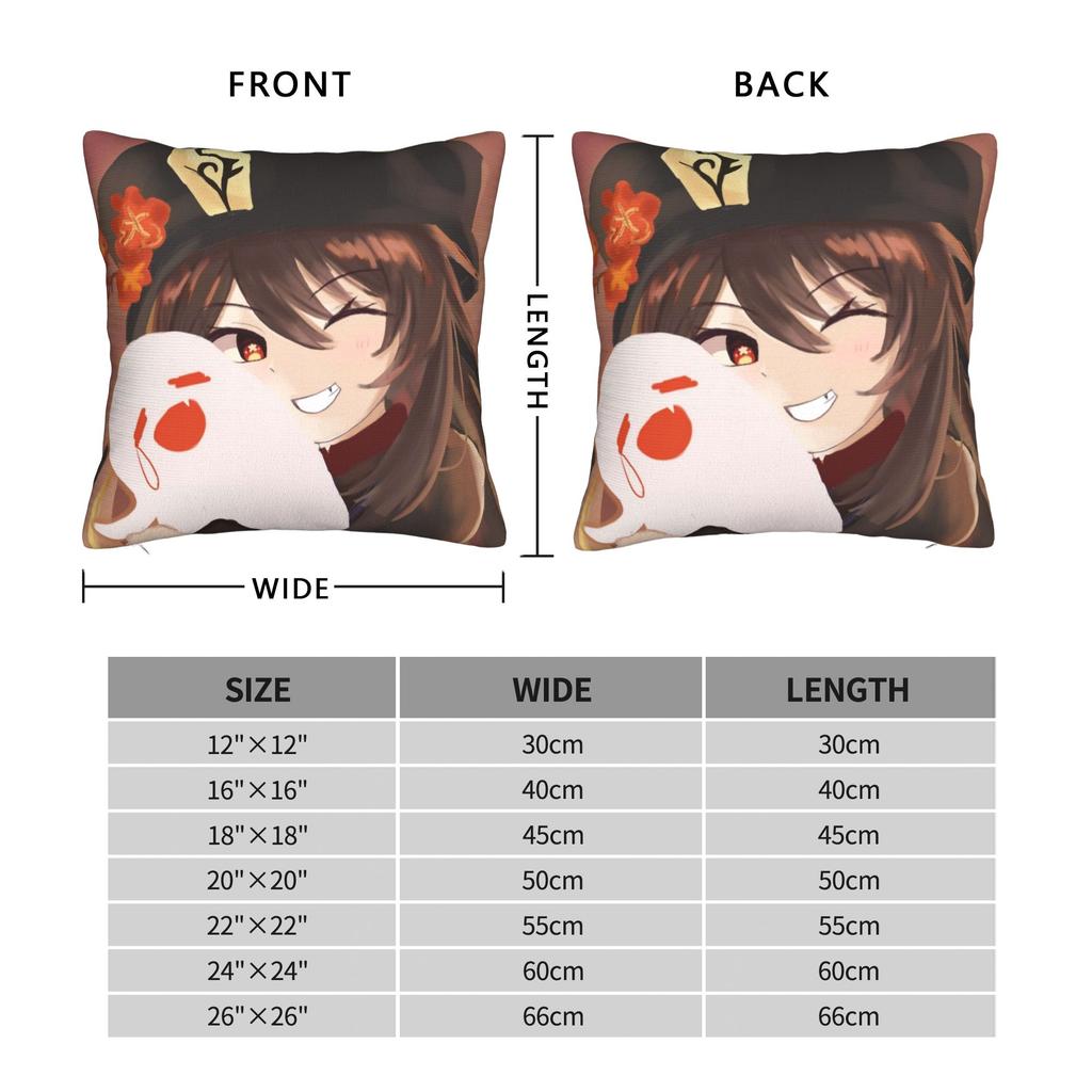 Hutao cute waifu Pillowcase Printed Polyester Cushion Cover Decorative Cute Genshin Game Otaku  Throw Pillow Case Cover Square