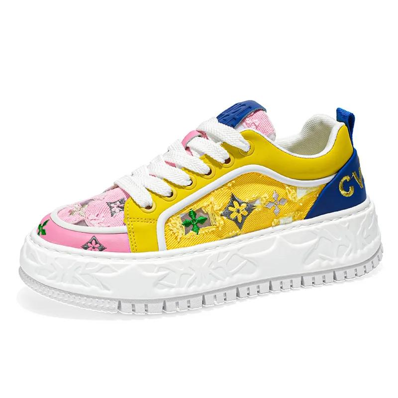 2025 Fashion Yellow Skateboarding Shoes Men Designer Sneakers Platform Canvas Shoes Men Breathable Summer Casual Sneakers Man