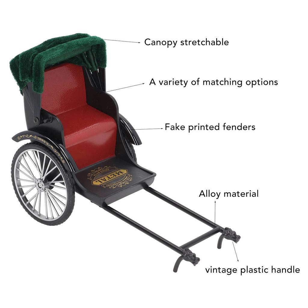 Simulation Rickshaw Model Toy Alloy Delicate Details Exquisite Workmanship Jinrikisha Decoration for Home Decoration Red