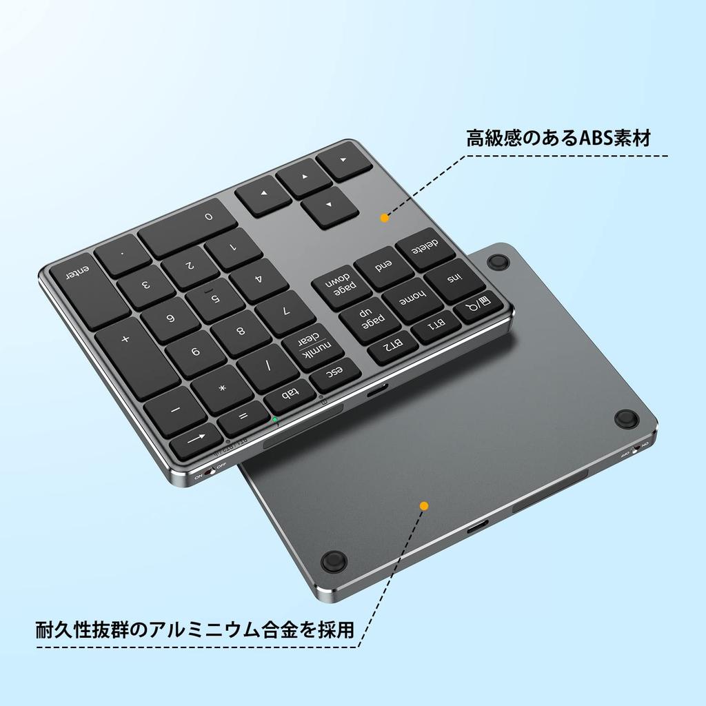 iClever KP10 Numeric Keypad, Bluetooth 5.1, Multi-Pairing, Metal Construction, Numlock Link, Connects Up to Two Devices, Type-C Rechargeable,