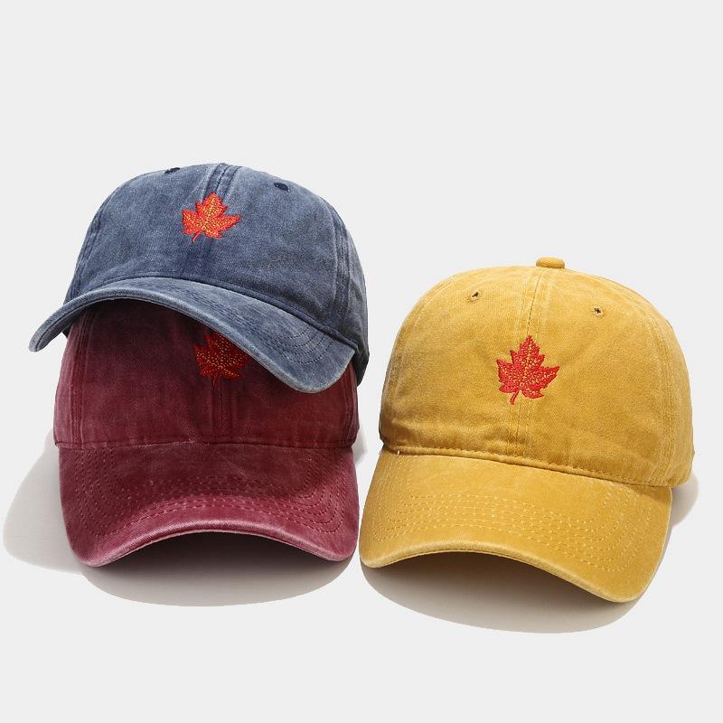 European and American New Maple Leaf Washed Retro Baseball Caps, Men's and Women's Trend Curved Brim Hats, Outdoor Travel Sunscreen Visors