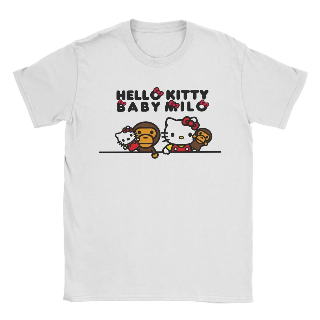 Camiseta de Algodón Informal Urbana para Niños y Niñas Coreana Moderna Hello Kitty Amigo Pareja Verano Y2K Divertida Camisetas Oversize Y2k Cuello Redondo Ropa Femenina de Ocio