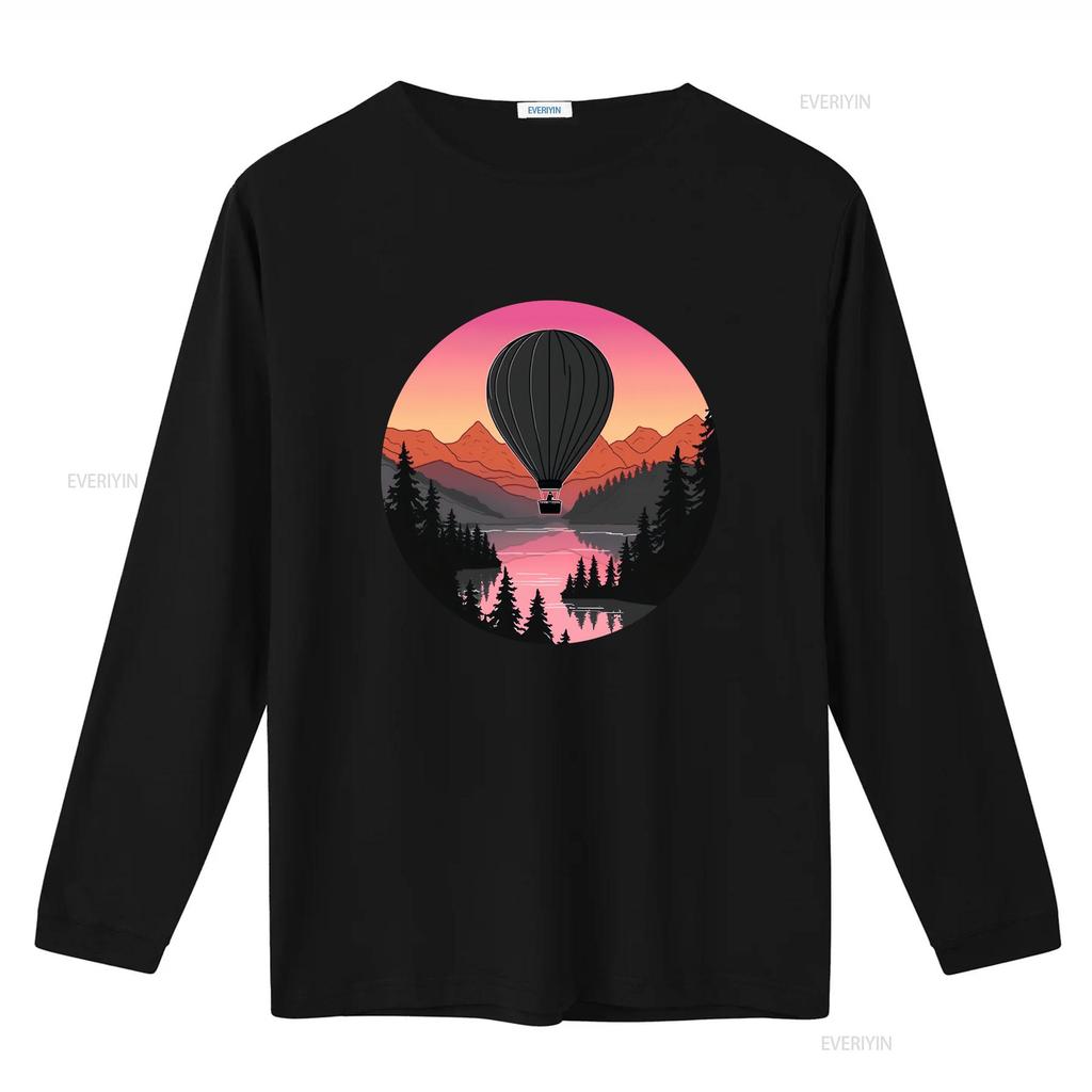 Pretty Flying Hot Air Balloon Cool Sunset Ballooning Lovers T Shirt Vintage Washed Designer Clothes Slightly Breathable