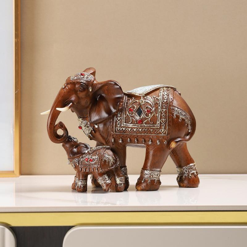 Elephant Resin Statue With Imitation Wood Finish For Office Decor Gifts And