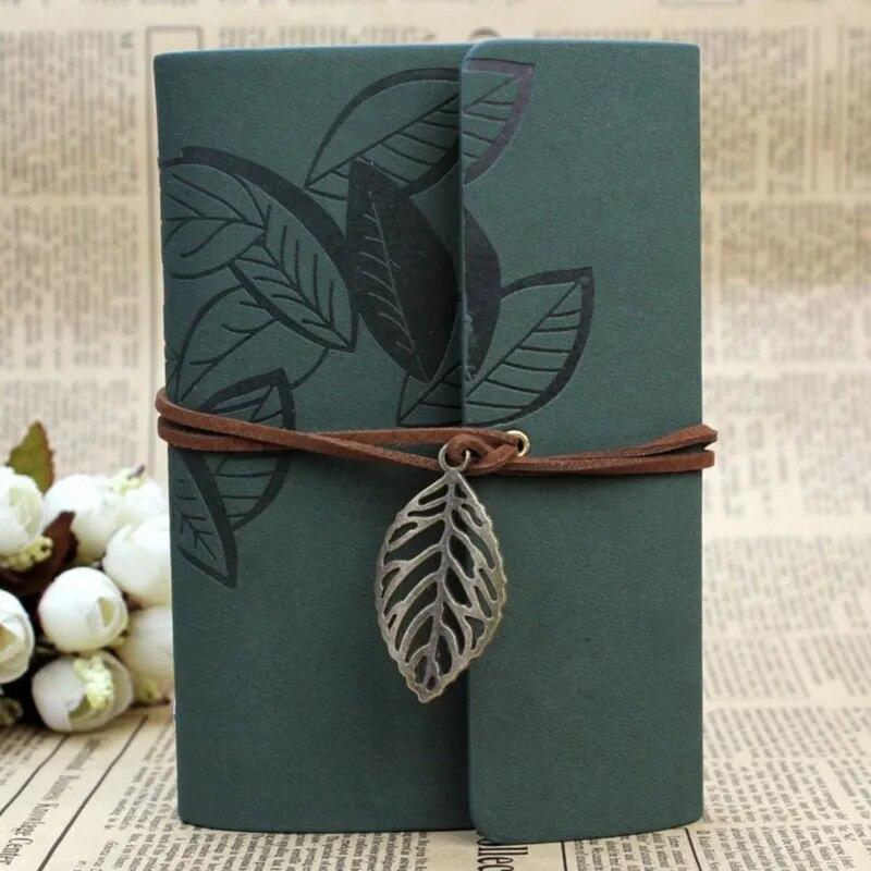 1PC Retro Leaf Notebook Škola Kancelář Psací potřeby Diář Poznámkový blok Literatura PU Kůže Notebook Cestovatelský deník Plánovače Dárky 75 listů/150 stran