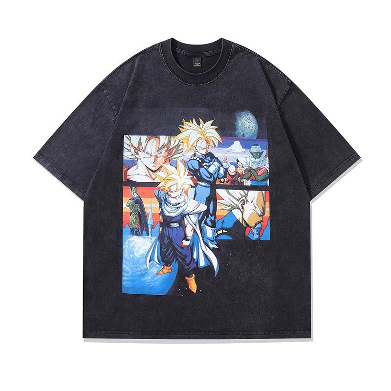 Vintage Street Cartoon Print Oversize Old Short-Sleeved T-Shirt Men'S And Women'S Hip Hop Loose Half-Sleeved Tee Shirt