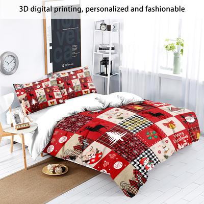 3pcs Checkered Christmas Print Coreless Bedding Set Dormitories Bedrooms Soft and Comfortable Multiple Sizes Machine Washable