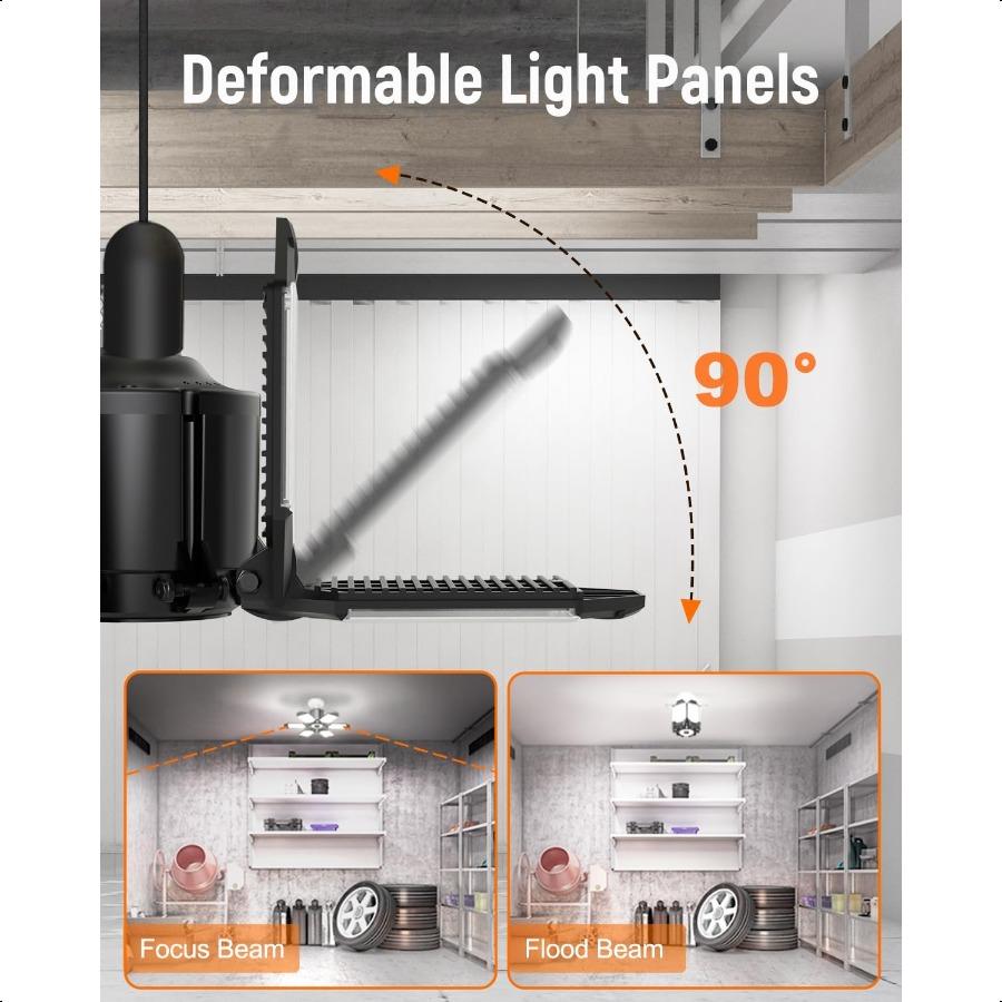 LED Garage Light Bulb 2 Pack Er Bright Basement Lighting W 6+1 Deformable Panel 6500K Shop Ceiling Light Screw In E26 E27 Base