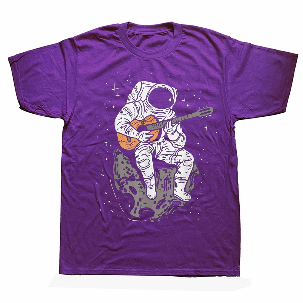 Funny Astronaut Playing Guitar Galaxy Guitarist T Shirts Graphic Cotton Streetwear Short Sleeve Birthday Gifts Summer T-shirt