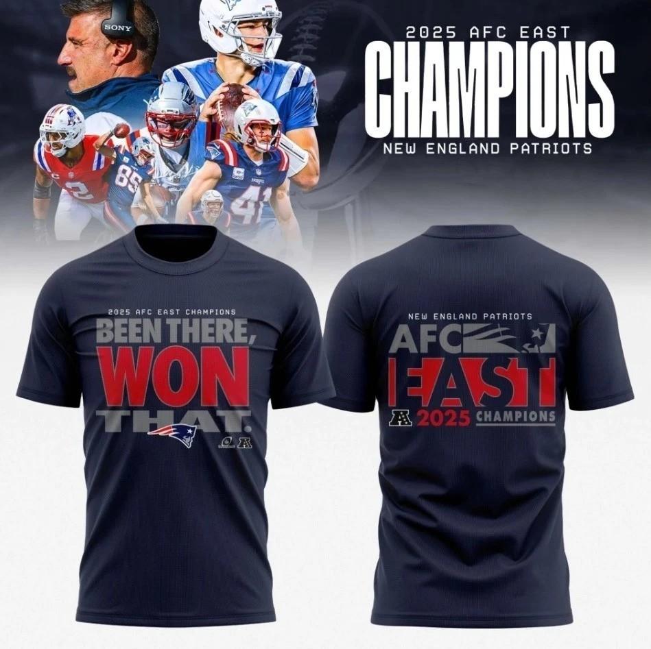 

Patriots 2025 AFC East Division Champions Locker Room 2sided Navy Shirt S4XL Unisex T-Shirt XXXXL