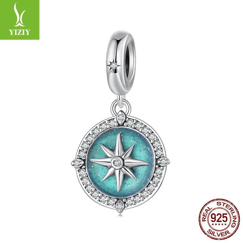 Vintage S925 Sterling Silver Compass Pendant Accessories Cross-Border Popular Starburst Diy Bracelet Beaded