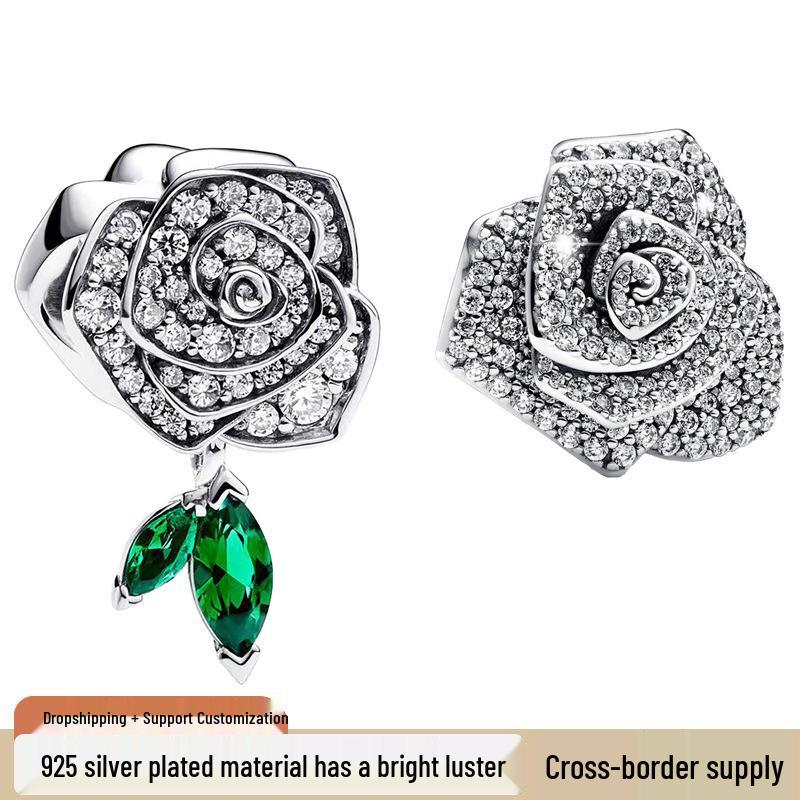 925 Silver-Plated Rose Flower Beads for DIY Pandora Bracelets & Necklaces In Light Luxury Style