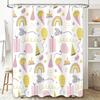 Happy Birthday Party Decorations Shower Curtain For Kids Room Pink Yellow BalloonsParty HatsCakeRainbowStarsBalloonsConfet