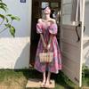 Large size French square collar holiday style skirt dress women's summer new fat MM lantern sleeve floral dress