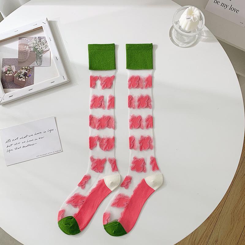 

Women s Summer Floral Mid-Calf & Knee-High Silk Socks - French/JK Style Women s One Size (35-40)
