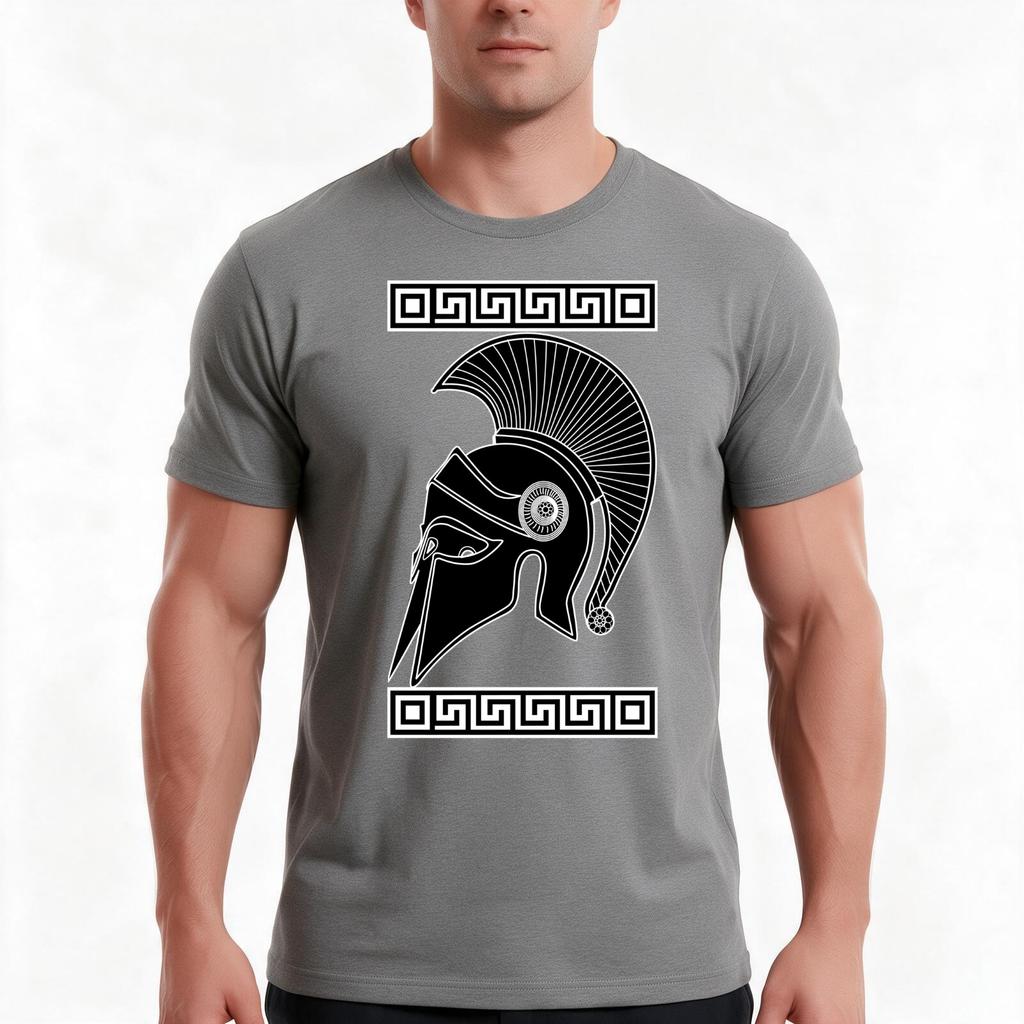 Spartan Helmet Black Tshirt Summer Casual Cotton Tee Oversized Streetwear Tops Vintage Graphic Print Loose Fit Short Sleeve