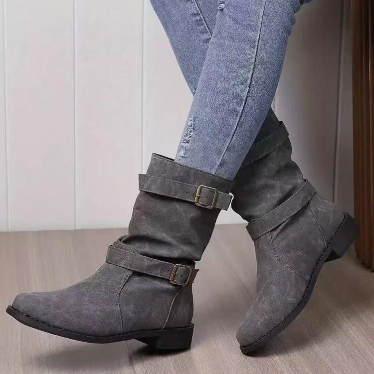 Short Martin Boots Women's 2025 Fall/winter New Belt Buckle Pleated Fashion Women's Boot Trend