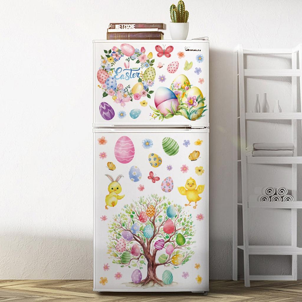 9pcs New Easter Window Stickers Double Sided Printed Pvc Electrostatic Home Decor Glass Decals Reusble Easter Party Decorations