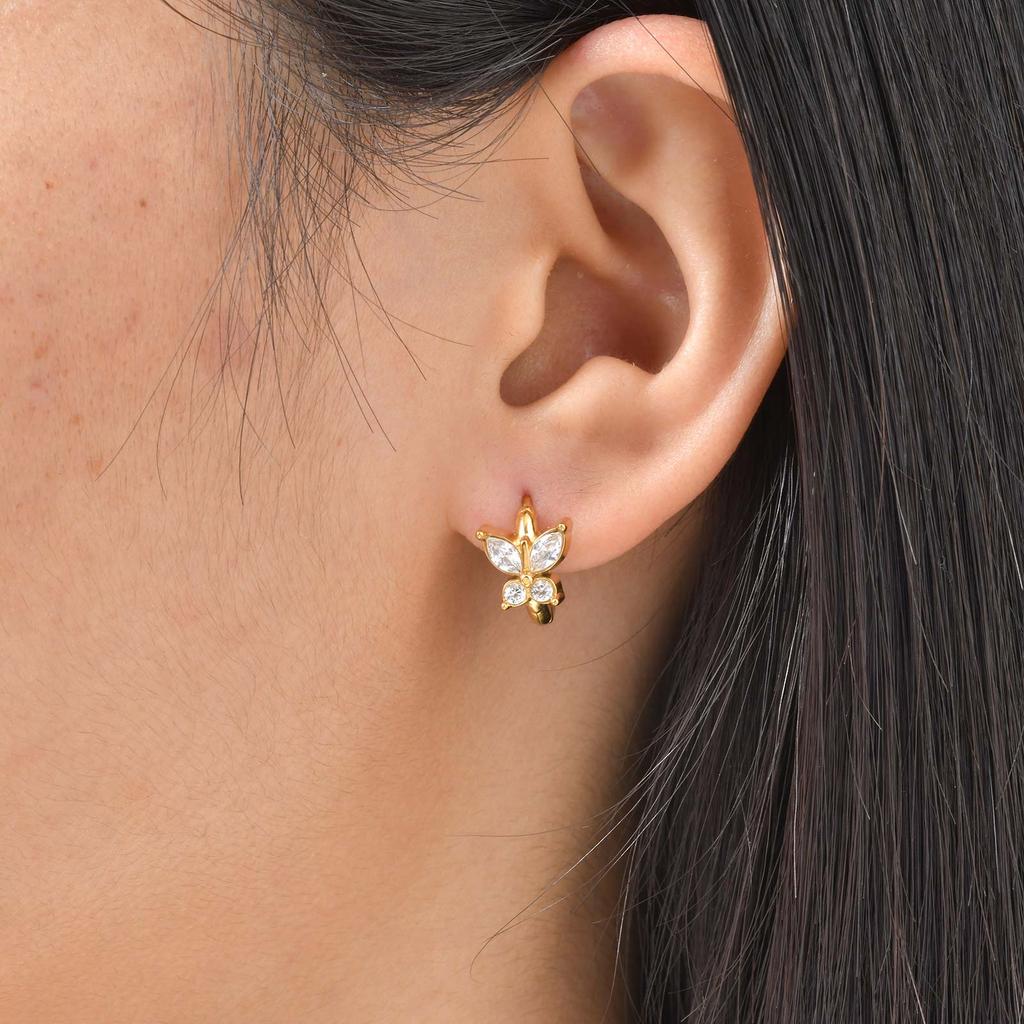 18K Gold Plated Stainless Steel Cubic Zirconia Huggie Hoop Earrings, Hypoallergenic Small Earrings for Women Stylish Jewelry