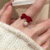 Burgundy Flocking Women's Autumn and Winter Ring Niche Personality Design Simple Index Finger Opening Adjustable Bow