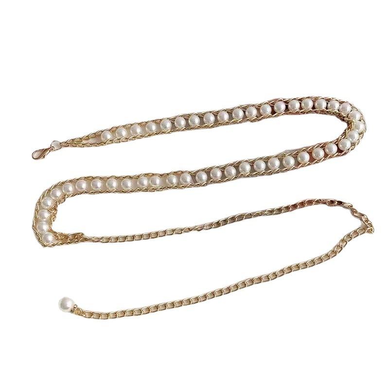 Pearl Belt for Women Korean Skirt with Versatile Retro Sweet Decorative Sweater Shirt Accessories Metal Thin Waist Chain