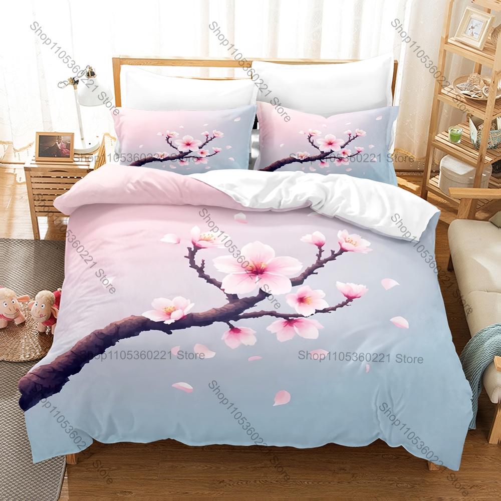 Kawaii Japanese Cherry Blossom Three Piece Bedding Set Luxury Comforter Set with Queen King Size Two household goods Anime ropa