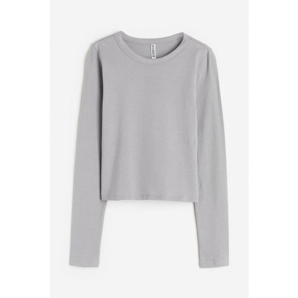 

H&M Топ с длинным рукавом Светло-серый 1158565003