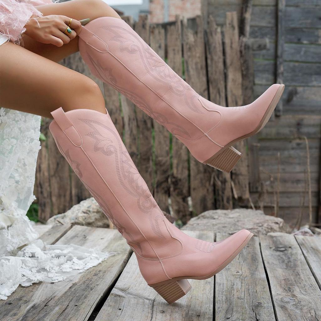 Damen Übergröße Bestickte Cowboystiefel bis zum Knie, Western-Stil, Kollektion 2026.