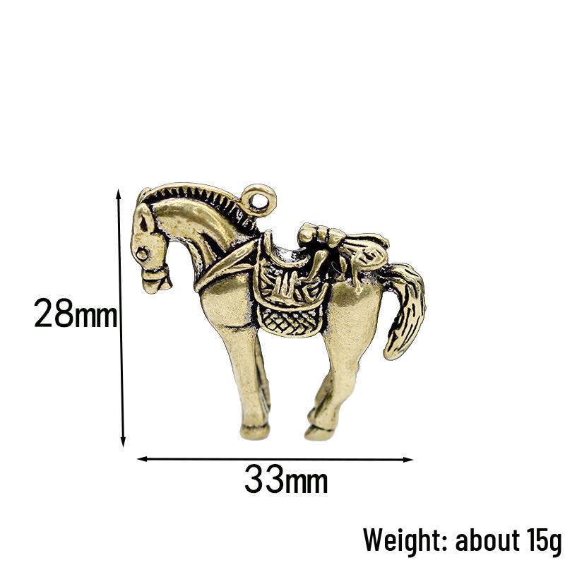 Brass Horse Wealth Keychain Pendant with Five Copper Coins - Creative Car Hanging Ornament