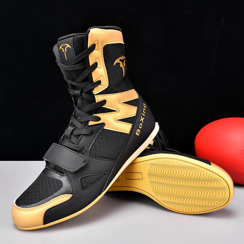 Professional Lightweight Anti Slip Wrestling Training Shoes, High-quality Black Gold Combat Gym Boxing Shoes, Sizes 39-46