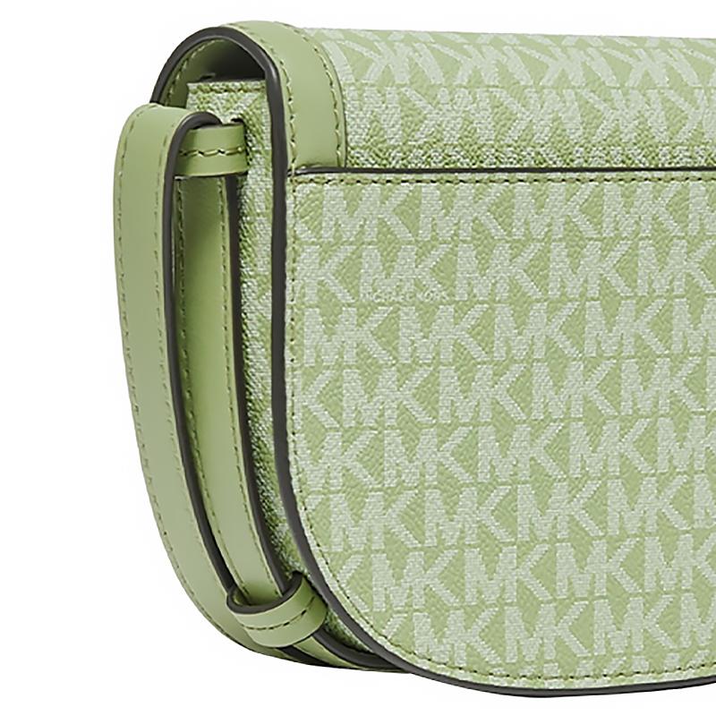 Michael Kors Hally Classic Monogram Print Loafer Buckle Commuter Fashion Flap Shoulder Bag Crossbody Bag Mini Women bags Green 32S2G2HC1B-378