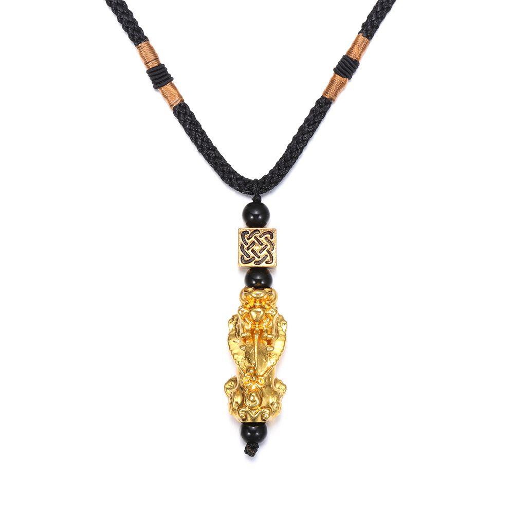 Fengshui Pixiu Pi Yao Gold Sheen Obsidian Pendant Necklace - In Feng Shui
