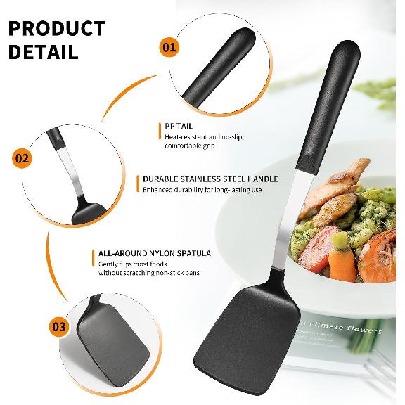 Stainless Steel Cooking Utensils Set, 4-piece Kitchen Utensil Set with PP Handles, Dishwasher Safe, Non-Stick and Heat Resistant, Spoons, Spatula for