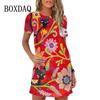 2026 New Summer 3d Peacock Pattern Loose A-line Round Neck Dress Casual Beach Party Short-sleeved Dress