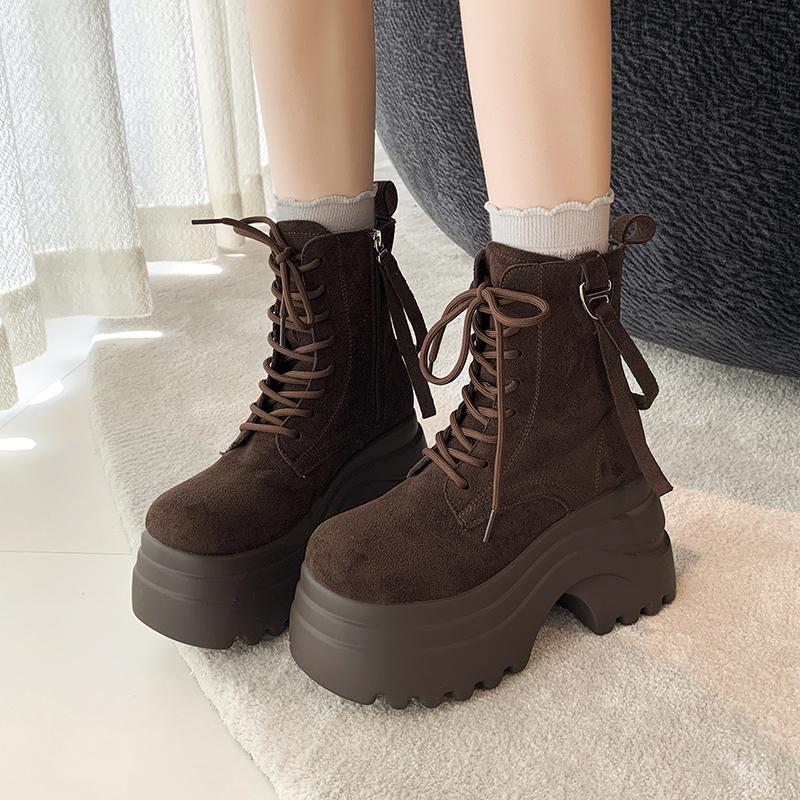 Fashion Ankle Boots For Women New 2025 Winter Motorcycle Boots 8.5CM Wedge Heels High Platform Shoes Woman Autumn Thick Sole Punk Boots