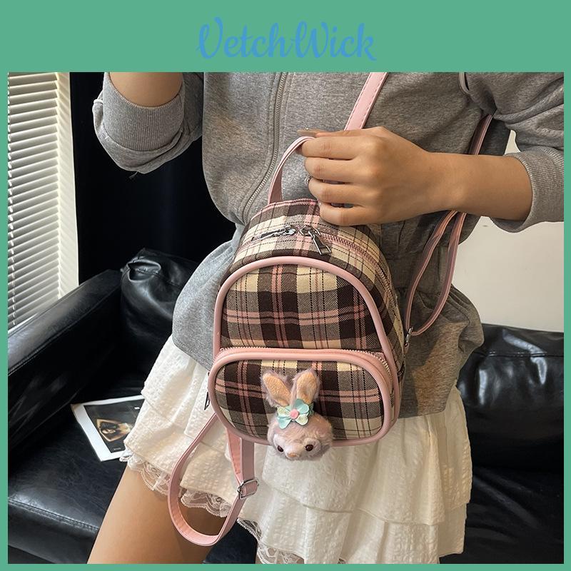 Shelliemay Duffy Simple Plaid Canvas Backpack With Breathable Fabric For College And Casual Outings