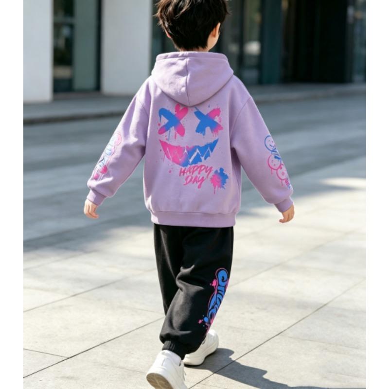 Kids Loungewear Set Boy and Girl Casual Pullover Hoodie & Elastic Waist Trousers for School & Play