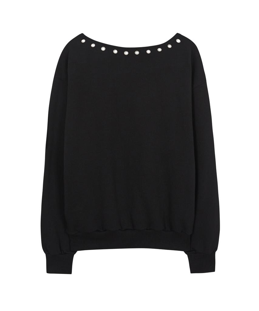 Aejeuyua Au One-Shoulder Boat Neck Sweatshirt Black