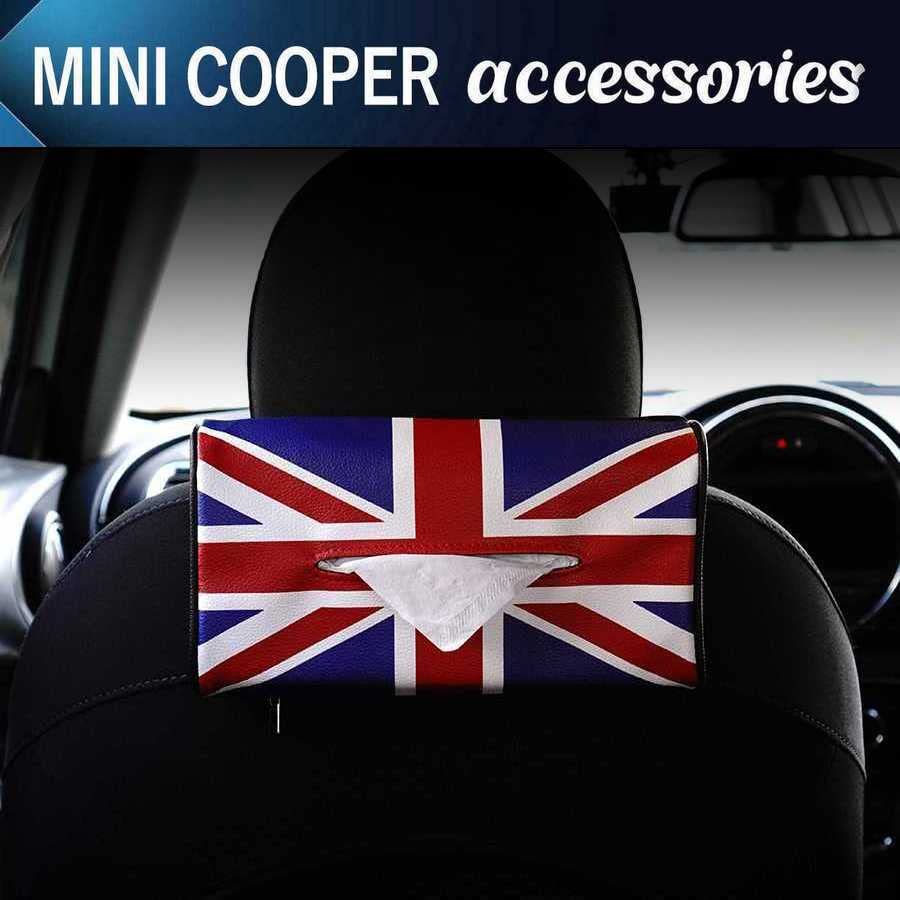 SKYBELL Tissue Case, Car Accessory for BMW Mini Cooper, Headrest Hanging, Leather, Convenient Item (Union Jack)
