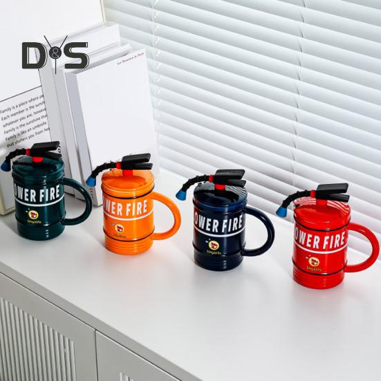 Ceramic Coffee Mug 450ml Funny Flame Extinguisher Cup with Lid Ice Chocolate Milk Beverage Mug Creative Gift for Men Women
