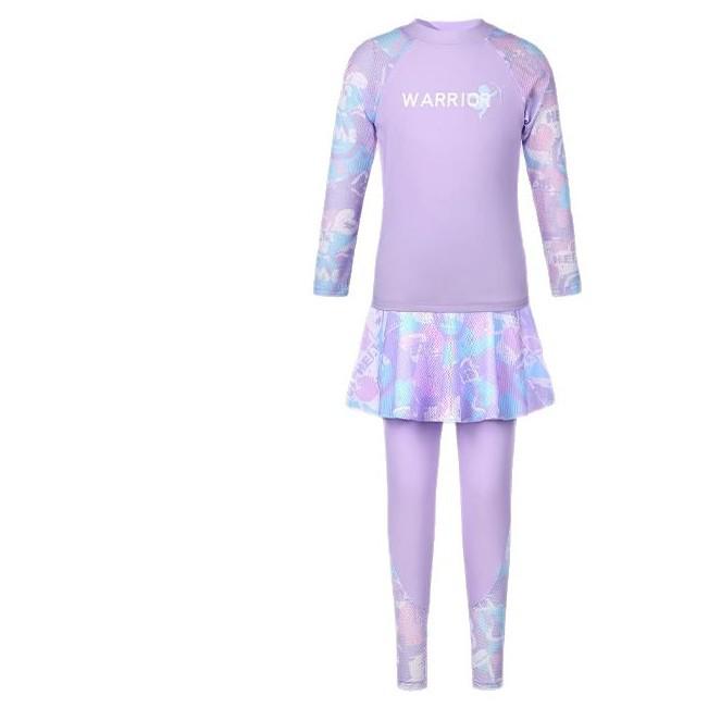 HuiLi 2025 Girls' Long-Sleeve Two-Piece Swimsuit Set for Middle School Students