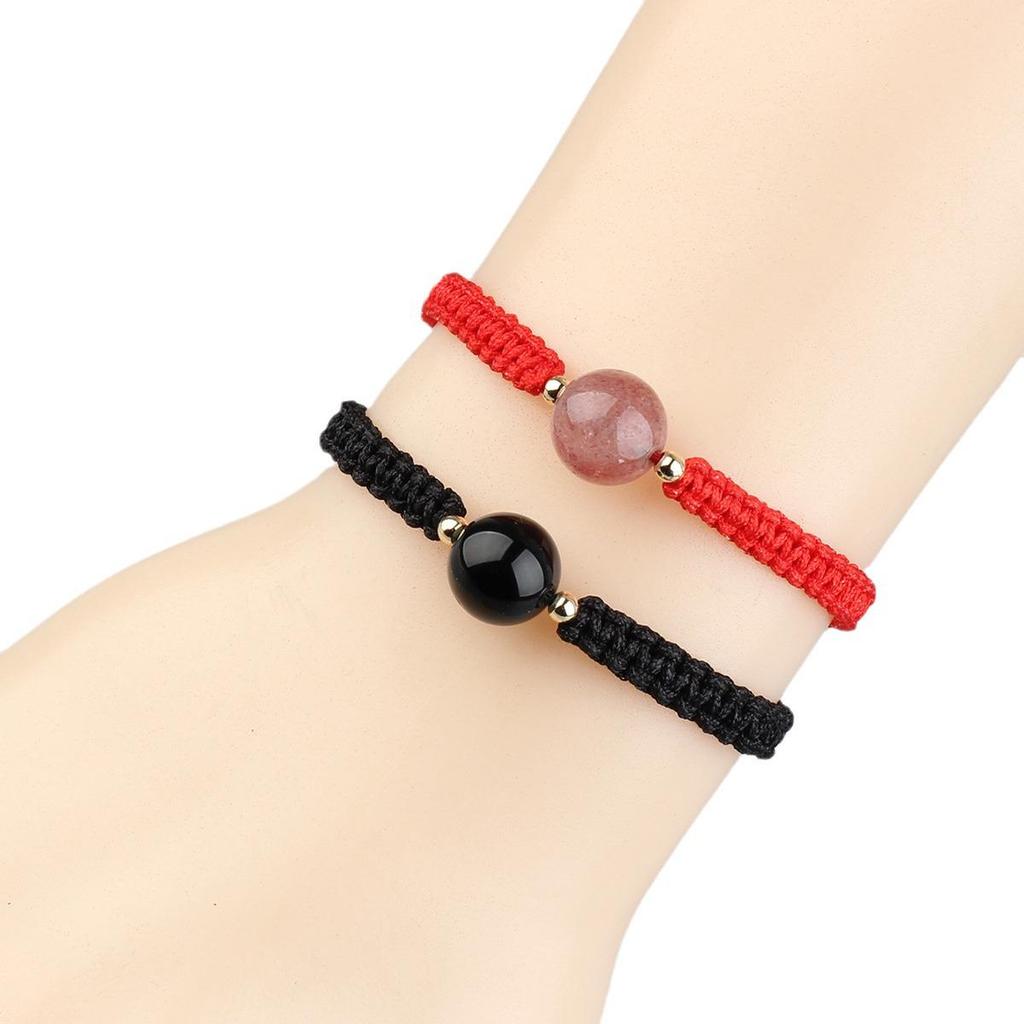 Handmade Strawberry Crystal Obsidian Bracelet for Couples - Good Luck Gift for Best Friend or Girlfriend