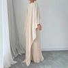 Women's Round Neck Cape Batwing Sleeve Two Piece Maxi Dress Loose Fit Mid Waist Pleated Irregular Elegant Formal Evening Gown