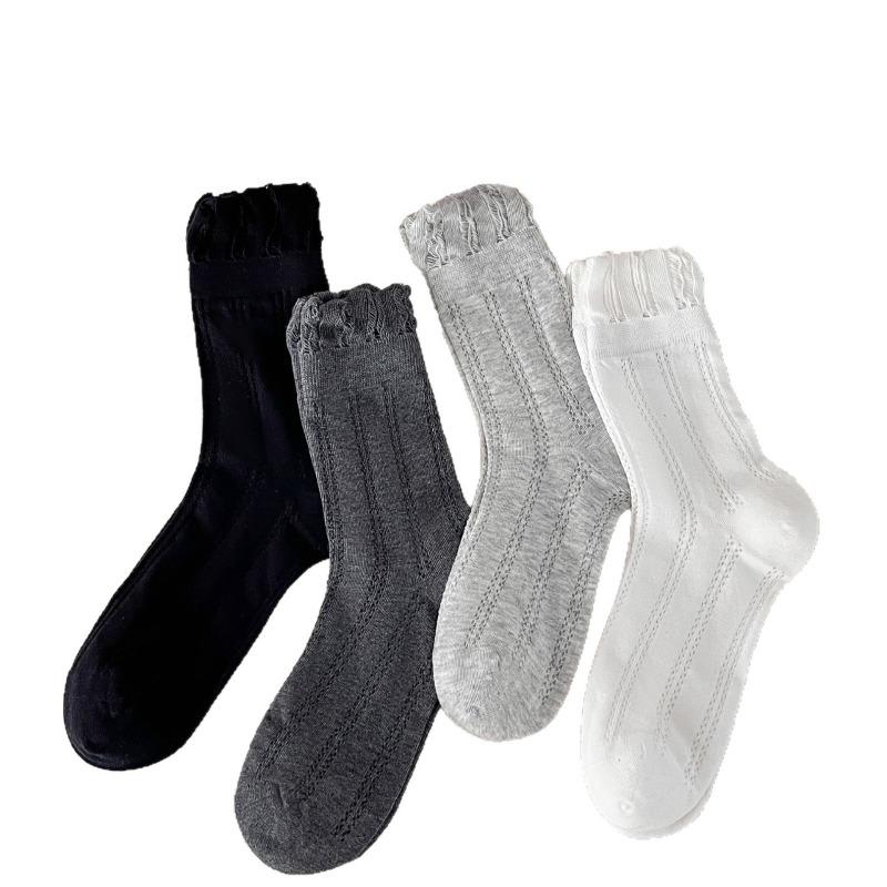 Gray Lace Stockings - Summer Lightweight Ankle-length Cotton Stockings with Ballet-style Stacked Design