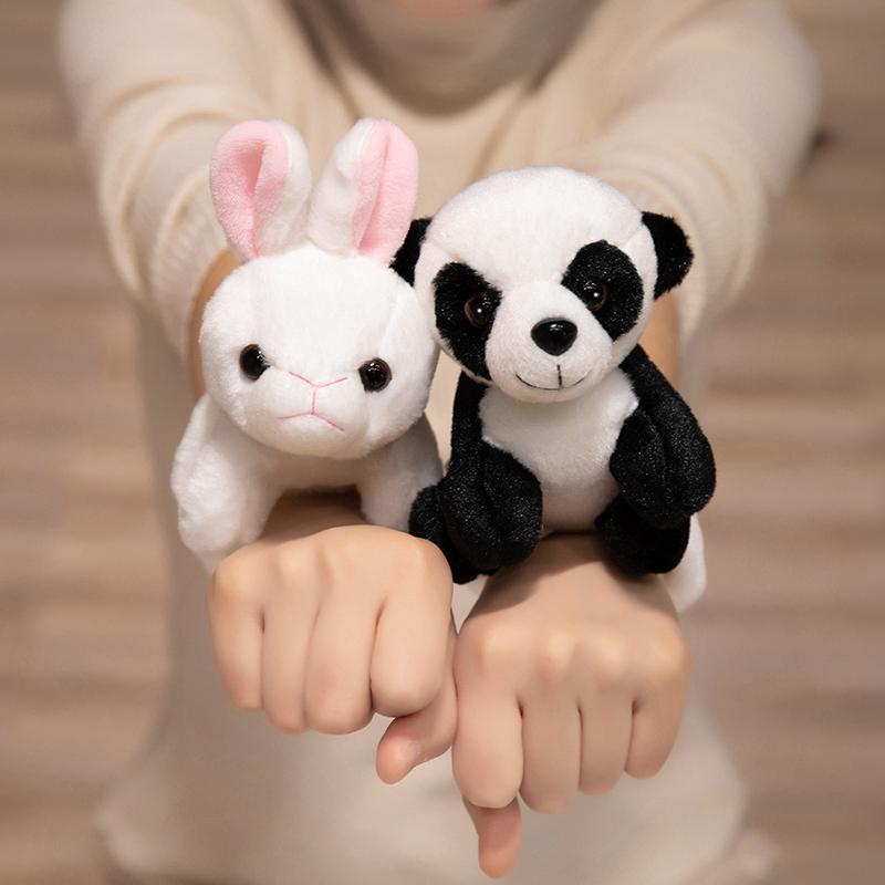 Stofftier Panda Giraffe Leopard Tiger Elefant Klatscharmband für Kinder Handring Armband Weiches Plüsch-Handgelenk Kreatives Spielzeug Geschenk