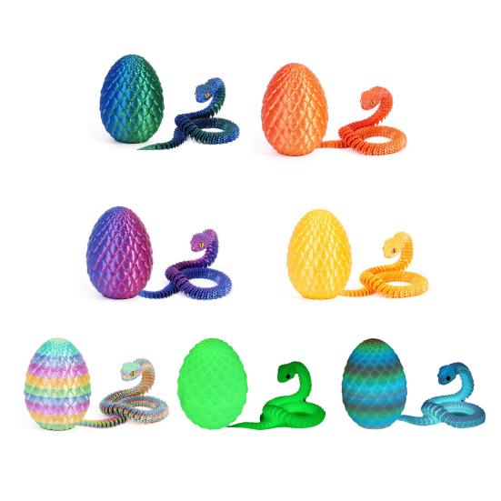 3D Printed Snake Egg with Snake Inside Movable Joints Snake Eggshell Figurine Articulated Snake Fidget Toy Desktop Decoration Ornament