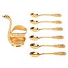6pcs Coffee Spoon Set Exquisite Decorative Metal Spoons with Base Holder for Dessert Ice Cream Cake Golden