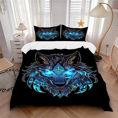 3PCs Wolf Head Design Cover Set, Breathable Fabric, Machine Washable (1 Duvet Cover + 2 Pillowcases) (Without Quilt) Yy250911069