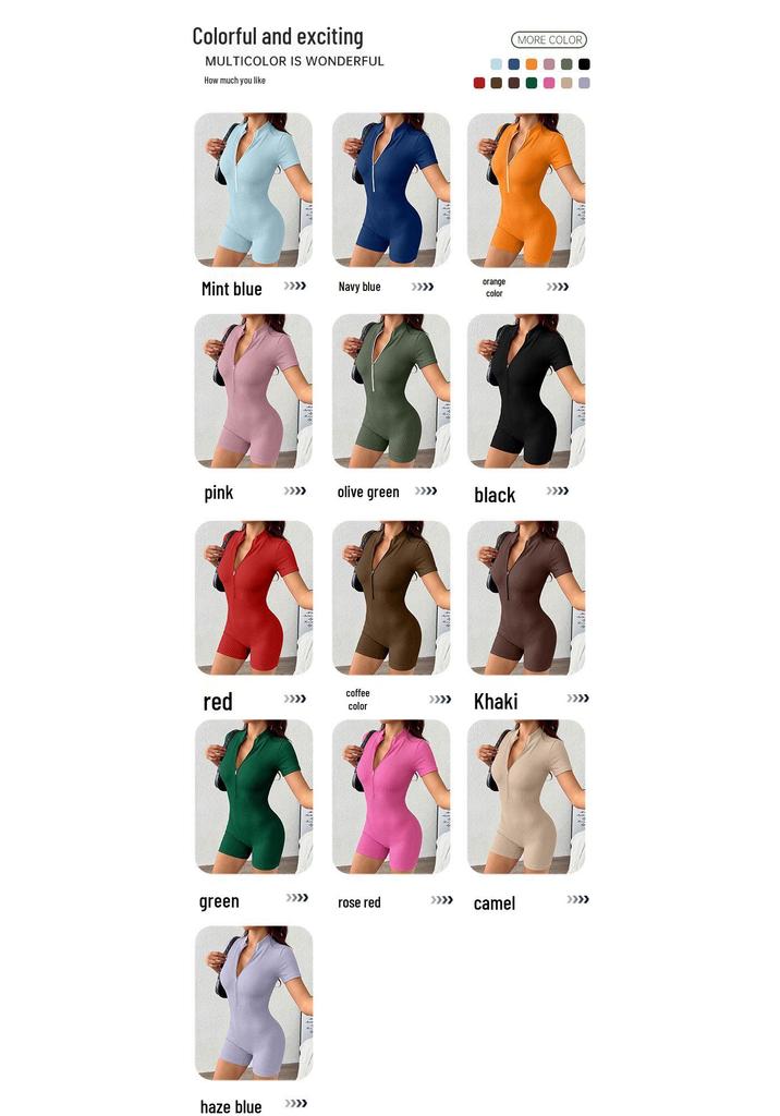 European-American Summer Zipper Yoga Jumpsuit: Women's Short Sleeve Fitness Sportswear